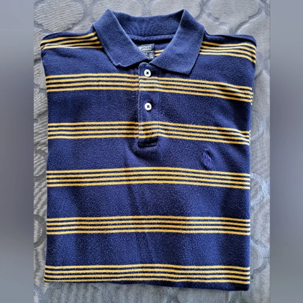 VTG 90s Ralph Lauren Navy with Yellow Stripe Cotton Polo Men's L